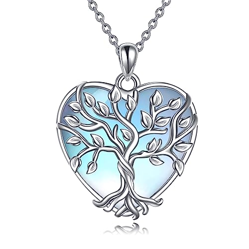 YAFEINI 925 Sterling Silver Moonstone Necklace Filigree Teardrop Pendant Necklace Jewelry for Women Girls - color: L-Heart Tree of Life Moonstone Necklace