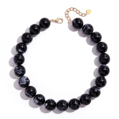 Chunky Beaded Necklace for Women Trendy Boho Collar Statement Necklace Large Round Resin Beads Choker Necklaces Summer Beach Jewelry Gifts - color: Black