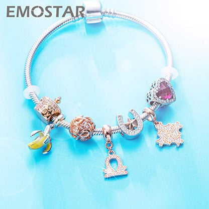 EMOSTAR Zodiac Sign Charms fits European Charm Bracelet – Rose Gold 925 Sterling Silver Necklace Pendant, 12 Horoscope Constellation Dangle CZ Birthstone Beads, Gifts for Women/Men/Birthday - color: Libra (9.23 – 10.22)