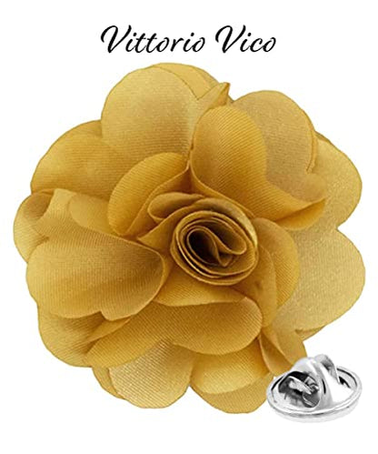 Premium Men's Formal Solid Color Flower Lapel Pin - Boutonniere for Men, Brooch Pin - color: Gold