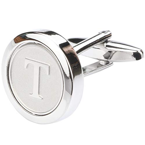 Mens Classic Stainless Steel Initial Cufflinks 26 Alphabet Initial Letter Cufflinks Business Wedding Shirts A-Z - style: T