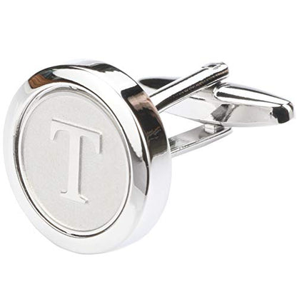 Mens Classic Stainless Steel Initial Cufflinks 26 Alphabet Initial Letter Cufflinks Business Wedding Shirts A-Z - style: T