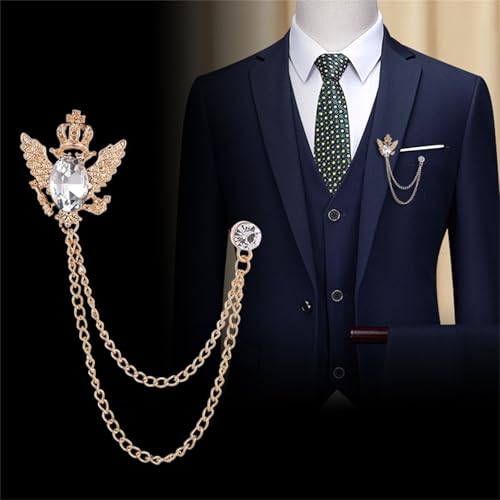 4PCS Gem Brooch Lapel Pin Chain for Men Retro Crystal Tassel Chain Brooch Pin Career Suit Tuxedo of Shirts Tie Hat Scarf Father's Day Gift - color: 2 PCS White
