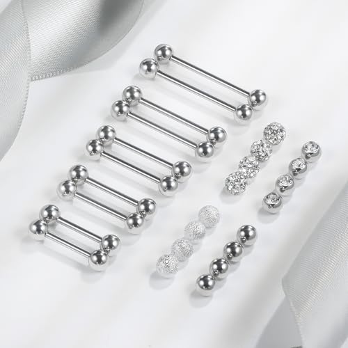 14G 16G Nipple Piercings Tongue Rings Externally Threaded Hypoallergenic 316L Surgical Steel Nipple Tongue Barbell Piercing Jewelry for Women Men 12mm 14mm 16mm 19mm 22mm - color: 16G/Externally Threaded/12mm-22mm Bars/5mm Balls