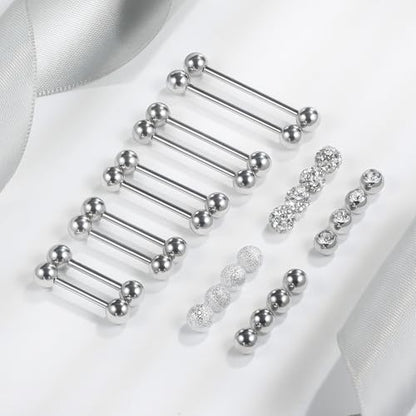 14G 16G Nipple Piercings Tongue Rings Externally Threaded Hypoallergenic 316L Surgical Steel Nipple Tongue Barbell Piercing Jewelry for Women Men 12mm 14mm 16mm 19mm 22mm - color: 14G/Externally Threaded/12mm-22mm Bars/5mm Balls