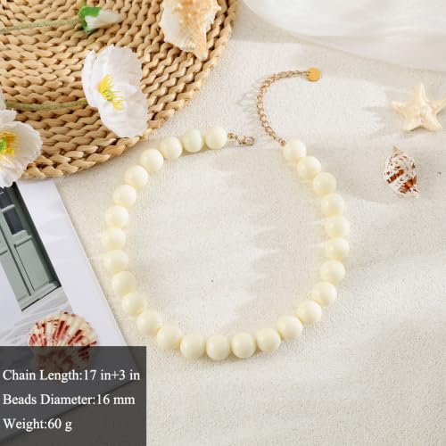 Chunky Beaded Necklace for Women 16mm Round Bead Resin Modern Statement Necklace Jewelry Accessories - color: beige