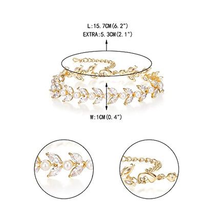 EVER FAITH Gorgeous Cubic Zirconia Pearl Wedding Link Bracelet for Bride | Marquise Teardrop Crystal Bridal Prom Jewelry, for Women Bridesmaids - style: Marquise_Clear Gold-Tone