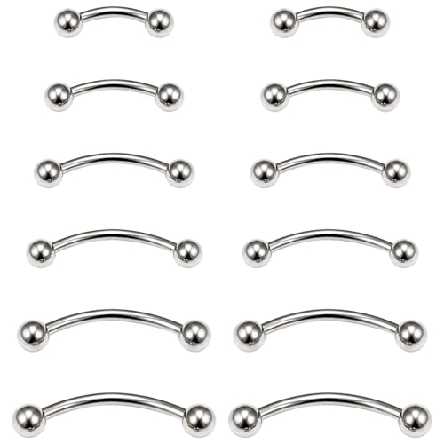 Eyebrow Piercing Jewelry Surgical Steel Vertical Labret Lip Jewelry Curved Barbell Tiny Eyebrow Rings Ear Rook Navel Small Belly Button Ring for Women Men 16g 6mm/8mm/10mm/12mm/14mm/16mm - color: silvertone,ball