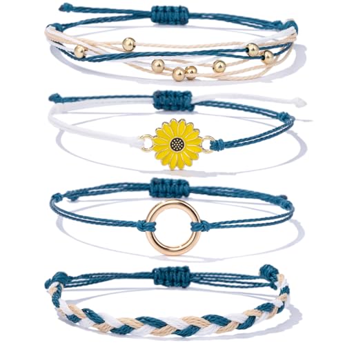 Sunflower Friendship Bracelets Boho Stackable String Bracelets Cute Trendy Gifts for Teen Girls Women - color: Peacock