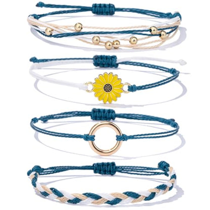 Sunflower Friendship Bracelets Boho Stackable String Bracelets Cute Trendy Gifts for Teen Girls Women - color: Peacock