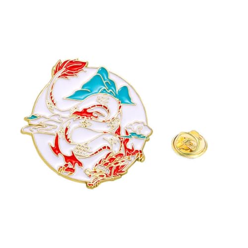 4pcs Chinese Dragon Enamel Lapel Pin Set, Dragon ChineseZodiac Style Traditional Design Red Yellow Pink Blue Green - color: GOLD