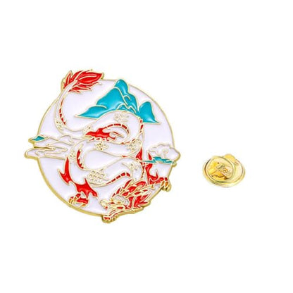 4pcs Chinese Dragon Enamel Lapel Pin Set, Dragon ChineseZodiac Style Traditional Design Red Yellow Pink Blue Green - color: GOLD