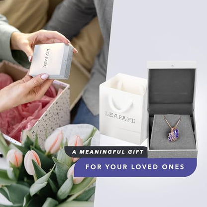 Leafael Wish Stone Pendant Necklace with Birthstone Crystal, 18K Rose Gold Plated/Silvertone, 18" + 2" - color: 102-February-Tanzanite Purple-Rose Gold Plated
