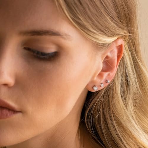 3 Pairs Mini Hoop Earrings Set Turquoise Cubic Zirconia Huggie Hoop Cartilage Earring Ear Cuff for Women (Turquoise/CZ) - color: Style D-Silver