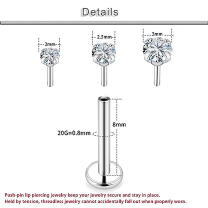 20G 18G 16G Cubic Zirconia Nose Rings Studs 316L Surgical Steel Hypoallergenic Nose Piercings Jewelry for Women Men CZ 2mm-3mm 24 Pcs - color: 1-A:20G-Silver-8mm