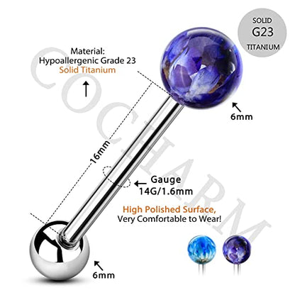 2pcs G23 Solid Titanium Tongue Rings for Women Flower Acrylic Tongue Ring 14g Tongue Barbells Cute Tongue Piercing Jewlery