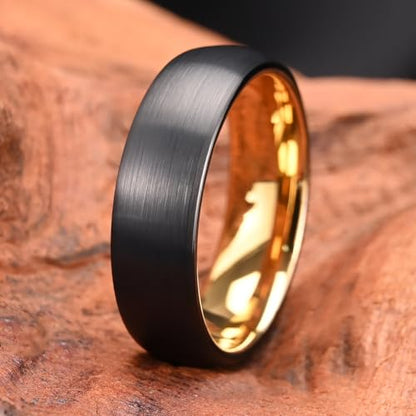 Tungsten Rings for Men Black Golden/Silver Blue Wedding Band | 7MM Mens and Women Engagement Wedding Rings Matte Brushed and High Polish Suitable for Couples' Anniversaries and Parties - color: 7mm black and gold