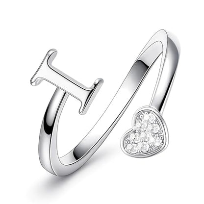 Lunvky Birthday Gifts Silver Initial Rings for Women Teen Girl Kids Trendy Stuff Dainty 14K Gold Plated Adjustable Heart Letter Thumb Rings Pinky Cute Jewelry Personalized Gift - color: Silver, size: Initial-I