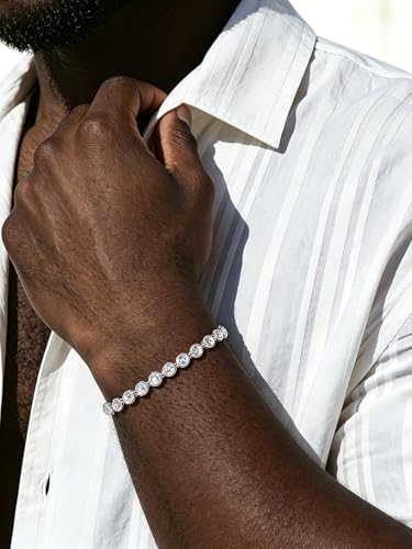 Sterling Silver 14K Gold Plated 2.5mm/3mm/4mm/5mm Round Cut Moissanite Tennis Bracelet, Classic Luxury Bezel Set Diamond Bracelets for Women Men Wedding Birthday Jewelry, Size 6.5" 7" 7.5" 8.3" - color: CZ-5mm Width-Silver, size: 6.5 Inch (Fit Wrist 5.5"-