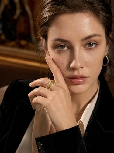 Heavy Solid 925 Sterling Silver, Band Ring for Women, Adjustable (Sizes 6–9) Open, weight 3.7g, Statement Ring with Dual Micro-Pave Stones - color: Gold