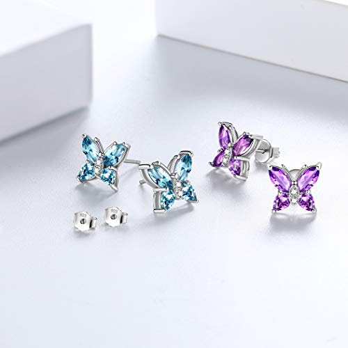 Aurora Tears Butterfly Jewelry,Women 925 Sterling Silver Butterflies Birthstone Pendant Necklace/Earrings/Rings Wedding Gift - color: B.February-set 2