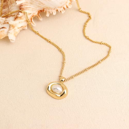 Jean Beau Gold Stone Pendant Necklaces for Women, Chunky Gemstone Dangle Necklace Wedding Prom Fashion Jewelry Gift - color: White Pearl