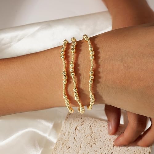 Gold Bracelets for Women, Beaded Cross Stack, Non Tarnish Set，Set-1 | Gold Beaded Bracelet Stack with Stretch Fit, Waterproof Finish and Dainty Design for Everyday Wear and Gifts - color: Colors-15