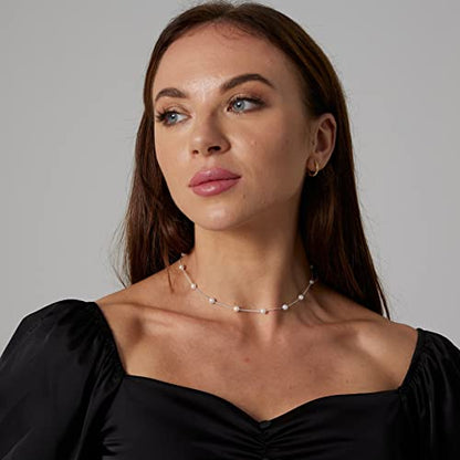 Dainty Pearl Pendant Necklaces for Women 14K Gold Plated Handmade Layered Pearl Chain Necklace Delicate Layered Pearl Necklace Everyday Jewelry Gift - color: Pearl Choker-Silver