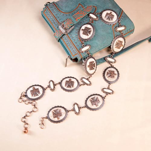 Montana West Rustic Couture's Turquoise Western Concho Chain Belt for Women | Large Western Cowgirl Metal Adjustable Boho Body Chain Belt for Dresses Jeans Country Concert - color: Brilliant White