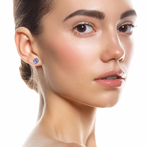 Titanium Flat Back Surgical Stainless Steel Stud Earrings for Women Men,Birthstone Stud Earrings Hypoallergenic Double Side 5A Cubic Zirconia Studs Jewelry 6mm - color: February(Amethyst)