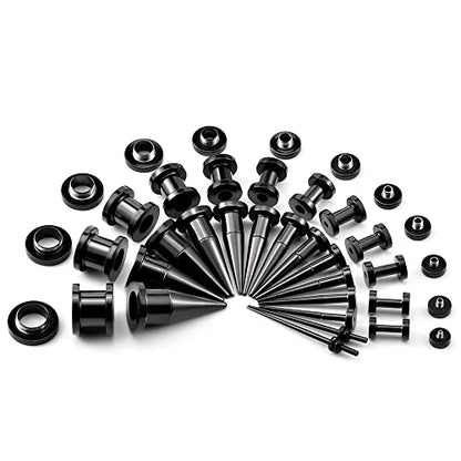 36PCS Ear Gauge Stretching Kit Stainless Steel Double Flare Alloy Tapers 3 In 1 Plugs Set Eyelet 14G-00G - color: (1.6-10mm)-Black-Screw Fit