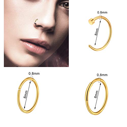 ONESING 9-40 Pcs Nose Rings - Hoops, Studs & L Shape - Hypoallergenic Stainless Steel Nose Piercings for Women & Men - color: gold