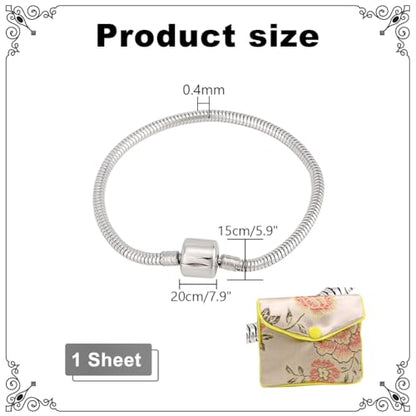PH PandaHall 1 Pack European Charm Bracelet Stainless Steel Snake Chain with Barrel Snap Clasp for Women Fits European Style Charm Beads 7.1 Inches