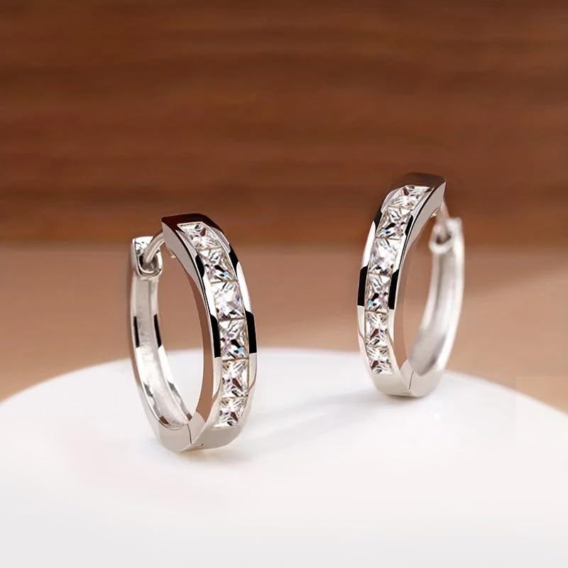 Fashionable Hoop Earrings with Princess Square Cubic Zirconia for Women - color: E2755