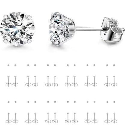 12 Pairs Stud Earrings Set, Hypoallergenic Surgical Stainless Steel 316L Earring for Women Men, Small Earring Studs Pack with Cubic Zirconia - color: Silver-2mm x 12 Pairs