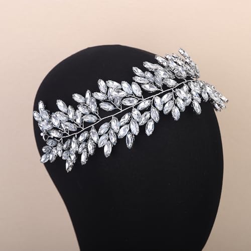 Missgrace Women Silver Green Black Red Blue Handmade Full Crystal Rhinestone Large Headband Hair Vine Shinny Headpiece Bridal Wedding Hair Accessories for Women (Mint blue) - color: Mint blue