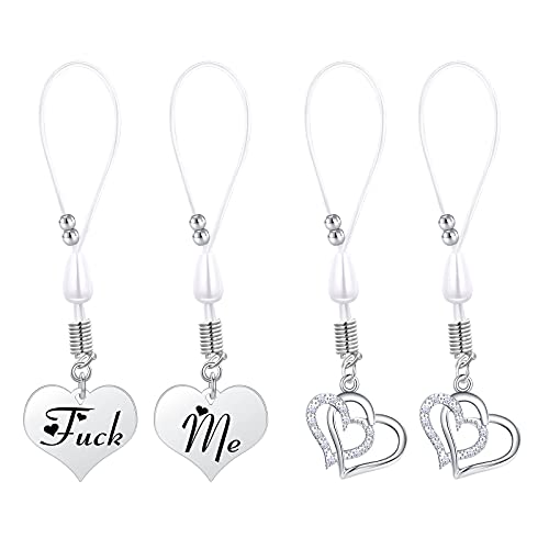 QWALIT Nipple Ring Stainless Steel Non Piercing Nipple Rings Nipplerings with Choker Chain Faux Body Piercing Jewelry for Women - style: C-dangle heart