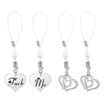 QWALIT Nipple Ring Stainless Steel Non Piercing Nipple Rings Nipplerings with Choker Chain Faux Body Piercing Jewelry for Women - style: C-dangle heart