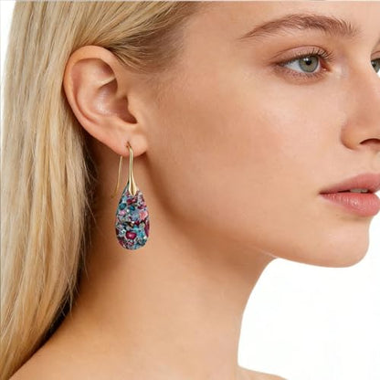 Boho Natural Imperial Jasper Teardrop Dangle Earrings for Women – Hypoallergenic French Hook Stone Drop Earrings Jewelry - color: Red Blue Golden Hook