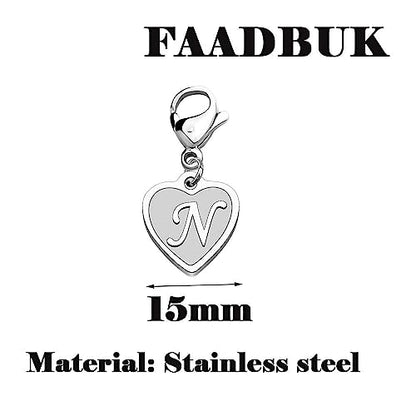 FAADBUK Initial Letter A-Z Alphabet Heart Charms for Jewelry Bracelet Keychain Necklace Initial Stainless steel Clasp Clip on Charm - color: intial N