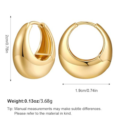 Chunky Hoop Earrings for Women 14K Gold Plated Small Huggie Hoops Lightweight Hypoallergenic Jewelry Gift - style: Simple Hoop-gold tone