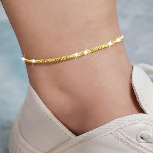 Nanafast Women's Ankle Bracelets, Sparkling Multi-layer Anklet Bracelets for Women, Adjustable Shiny Gold/Silver Anklets for Women, Beach Cute Anklets Jewelry for Summer - color: 1layersGold