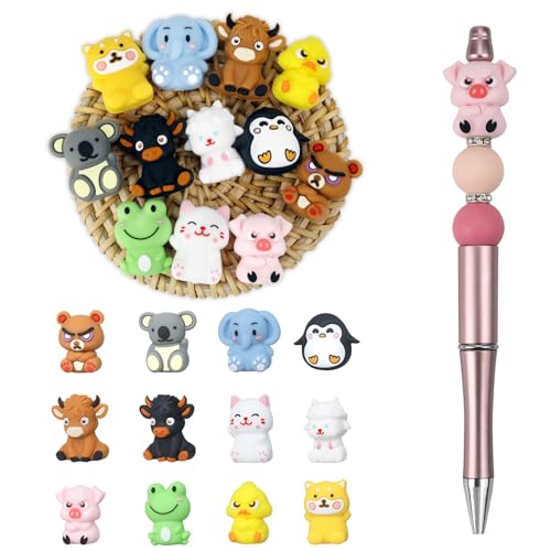 12pcs 3D Animals Silicone Focal Beads for pens | Focal Beads for Keychain Making,Pens,Bracelet,Necklace Crafts,Bulk Silicone Beads for DIY（3D animals style2.0） - color: 3D Animals（style2.0）