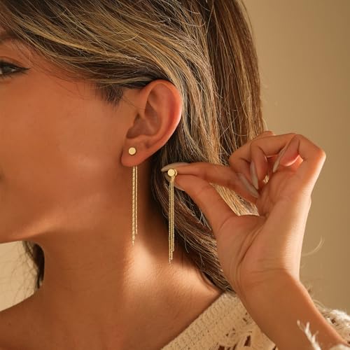 Gold Earrings for Women, 14K Gold Plated Tassel Dangle Earrings for Women Trendy Hypoallergenic Long Chain Earring Dainty Pearl Drop Earrings Elegant Wedding Earring Fashion Jewelry for Womens - color: Long&Style 2