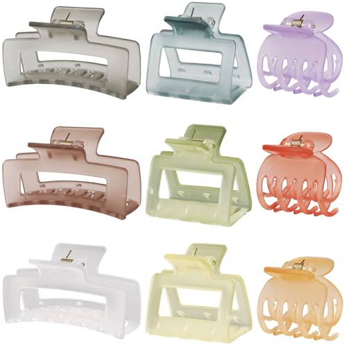 CHANDAT Medium Hair Clips Set for Women - 3Styles, 9PCS - Ice Cream | Rectangle Hair Clips for Thick Hair, Square Claw Clips for Thin Hair, Non-Slip Strong Hold, Matte Hair Accessories - color: Ice Cream
