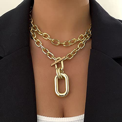 Punk Choker Necklace Chunky Chain Link Necklace for Women - color: Gold