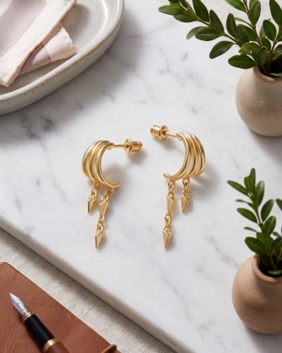 Gold Earrings for Women Trendy 14K Gold Plated Dangle Earrings Small Hoop Huggie Drop Stud Earrings Cubic Zirconia Simple Minimalist Dainty Chain Tassel Hypoallergenic Earrings - color: Simple & Gold