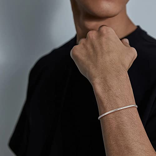 BRIJEWNES 3MM Sterling Silver Round Snake Chain Bracelet 925 Silver Link Chain Bracelet for Men