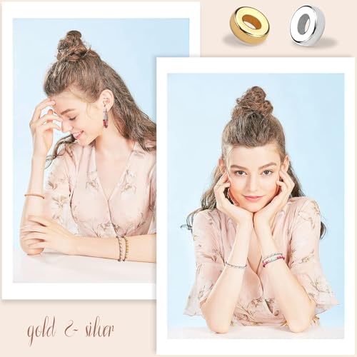 1500pcs 6mm Gold Silver Flat Round Spacer Beads for Jewelry Making | CCB Material Gold Plated, for DIY Necklace Bracelet Earrings, 2mm Hole Easy Threading,Flat Round Disc Loose Spacer Bead ﻿ - color: Silver & Gold