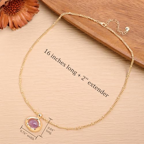 Jean Beau Gold Stone Pendant Necklaces for Women, Chunky Gemstone Dangle Necklace Wedding Prom Fashion Jewelry Gift - color: Amethyst Purple